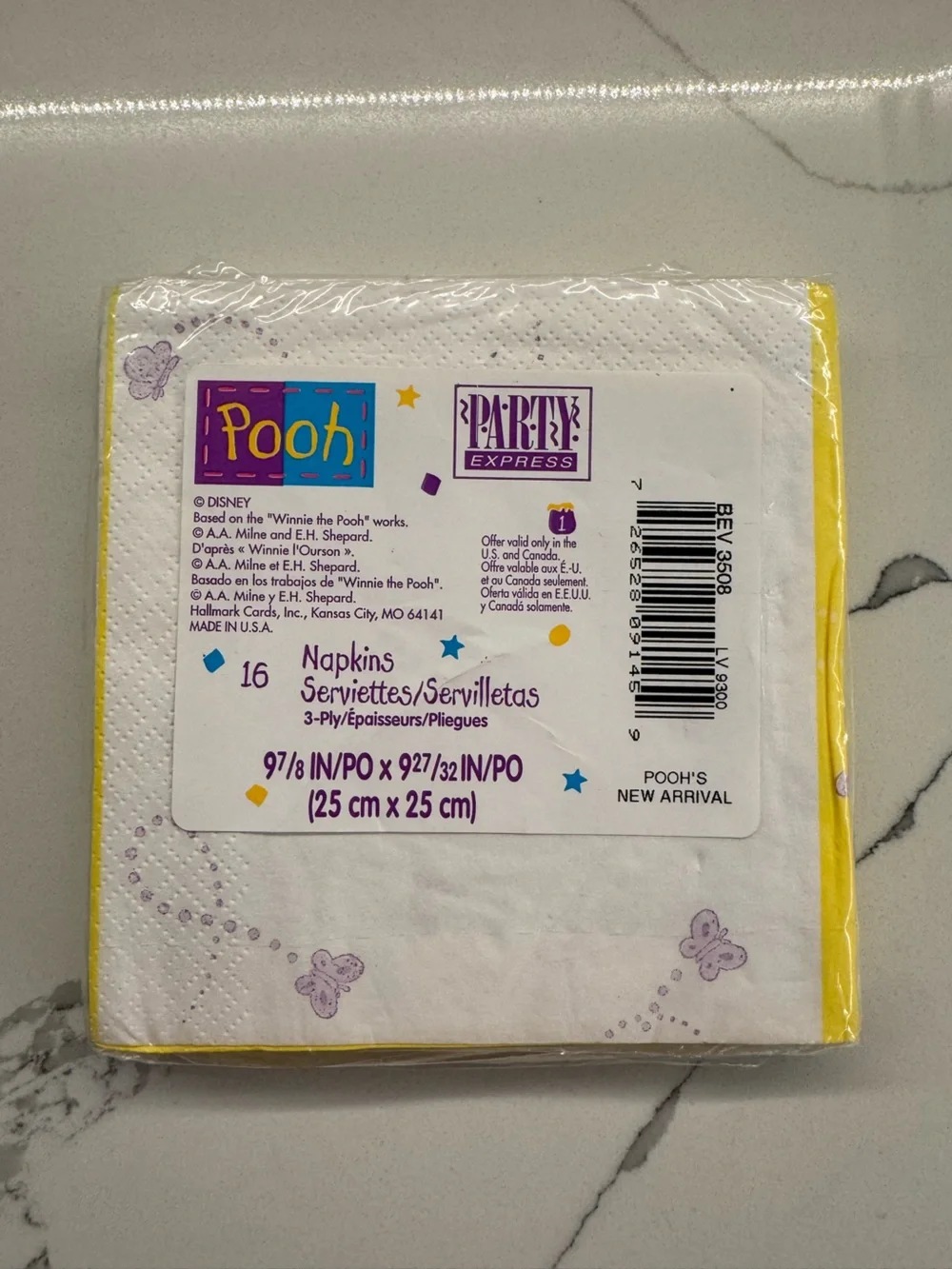 Vintage Winnie the Pooh Yellow Party Napkins